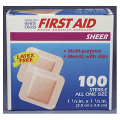 Bandage Patch Plastic Film 1-1/2x1-1/2" Sheer 100/Box, 12 BX/CA - Surgical Supplies NY